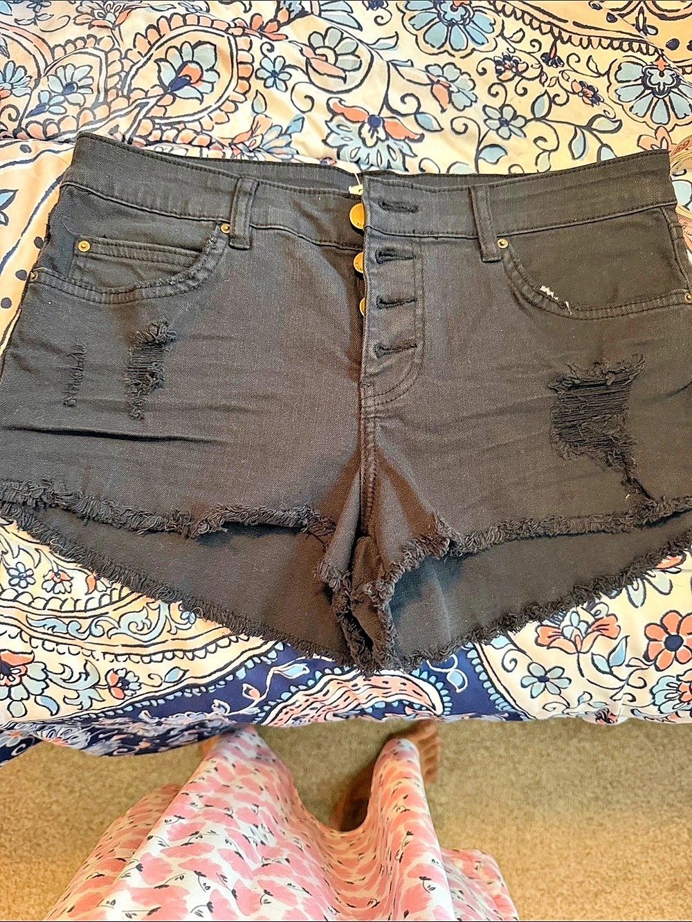 Billabong Buttoned Up Denim Short Distressed Black Waist 29